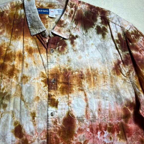 Men’s 2XL Regular Fit Short Sleeve Button Down Shirt Tie Dye Old Navy Festival - Picture 8 of 14